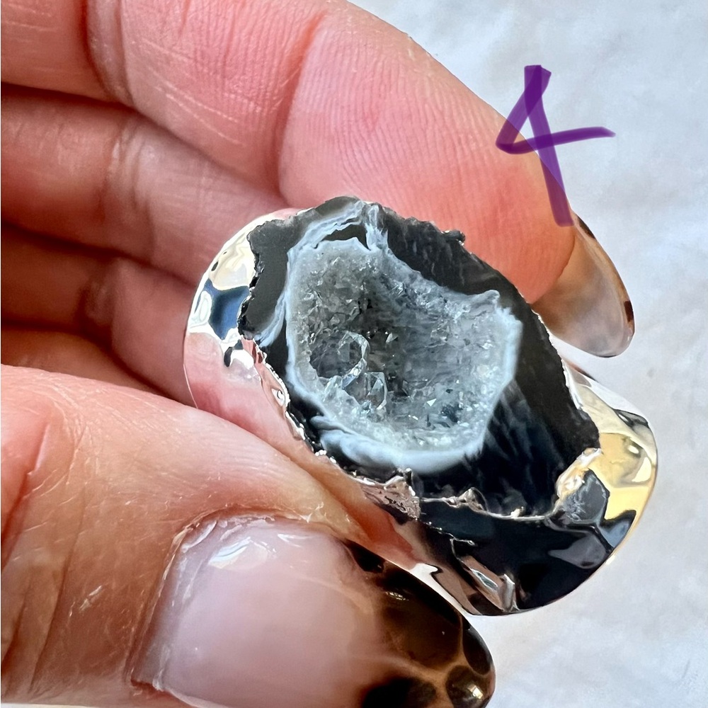 925 Micro Quartz Crystals in Geode Agate Ring 6 7 8 - Picture 8 of 16
